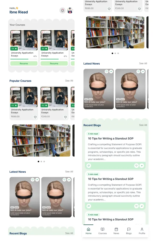 Online learning teaching app UI